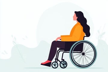 A woman in a wheelchair wearing an orange shirt, depicted in a minimalistic style, highlighting mobility and accessibility.