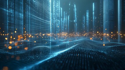 Poster - Quantum Connectivity Glowing Data Waves Rippling Across a Digital Landscape