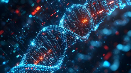 Poster - futuristic digital database with genetic sequences encoding biological data storage concept