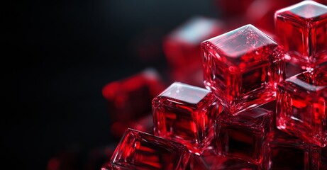 3D rendering of glass cubes on black background, dark abstract buissness background	