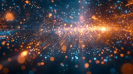 Poster - quantum cloud data storage representing qubits as glowing particles in virtual space for instant acc