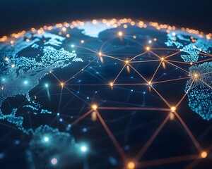 Poster - Glowing Quantum Internet Map Showcasing Major Hubs and Shimmering Entangled Data Connections