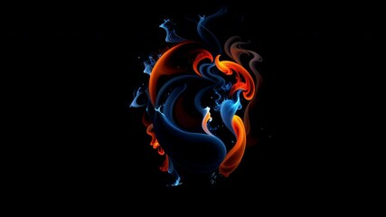Wall Mural - bstract fire and water light flow in orange and blue tones on a transparent background. digital art 