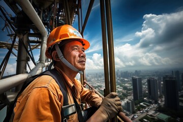 Asian construction worker architecture hardhat helmet.