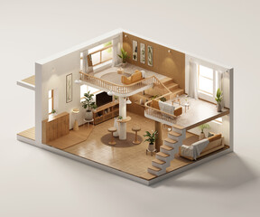 Poster - Isometric view living room muji style open inside interior architecture 3d rendering