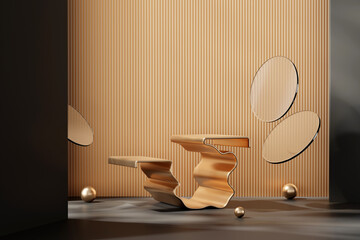 Poster - 3D rendering abstract gold platform podium product presentation background