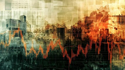 A Crumbling Market Graph Overlaid with Distressed Office Scenes Symbolizing a Global Financial Crisis