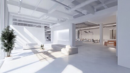 Poster - white open space office interior, mock up wall