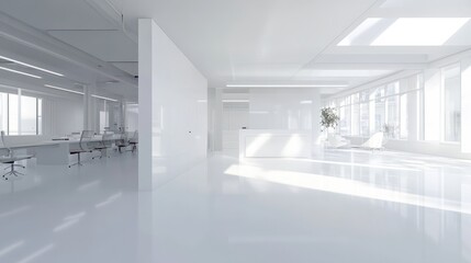 Poster - white open space office interior, mock up wall