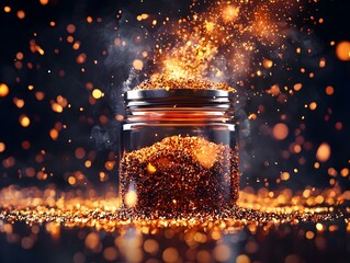 Poster - Futuristic Spice Jar Emitting Digital Flames Symbolizing Intense Heat and Flavor