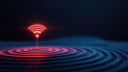 Poster - A visual representation of a wireless signal radiating outwards from a transmitter, highlighting the strength and coverage of the signal.