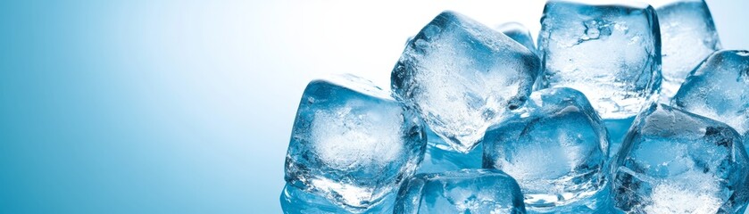 Wall Mural - Ice cubes on blue background, a refreshing visual of coolness and purity cool