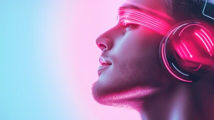 Poster - A visual representation of sound waves emanating from a wireless headphone, depicting the clear and vibrant audio experience.