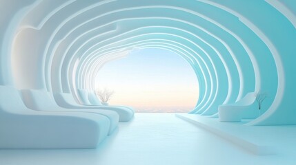 Poster - A futuristic, surreal interior design with furniture that morphs and changes shape, responding to the touch of a person hand.