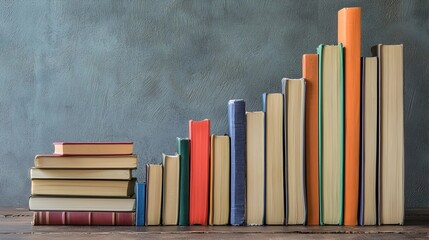 Poster - Bar Graph Made of Books Represents Educational Statistics and Literacy Rates