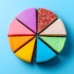 Poster - colorful pie chart visualized as appetizing cake slices representing different market segments