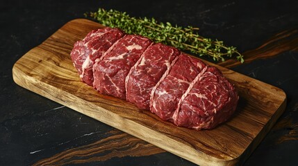 Premium Beef Tenderloin Roast on Wooden Board