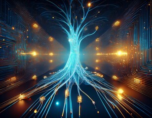 Wall Mural - neural network 3d illustration big data and cybersecurity 3d