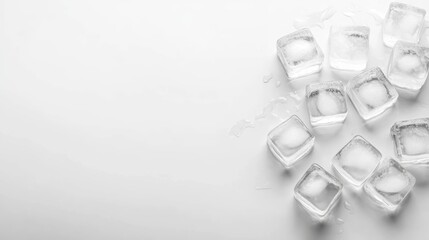 Wall Mural - ice cubes on white background, refreshing visual of coldness and purity multiple