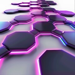 Poster - Abstract background formed by octagons creating a futuristic honeycomb structure with purple neon lights
