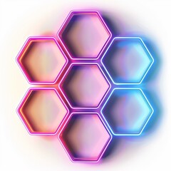 Aufkleber - Glowing neon light frames forming a honeycomb pattern on a white background