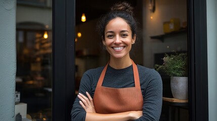 Smiling Barista in a Cozy Café Setting