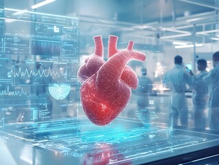 Aufkleber - synthetic heart beating in medical laboratory monitored by systems