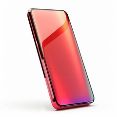 Poster - Red smartphone with blank screen and reflective surface isolated on white background, showcasing modern mobile technology