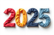 © Юлия Васильева - Happy new year 2025 made of colored fabric on white background top view mockup