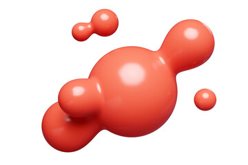 Wall Mural - Red abstract liquid metaball shape. 3d render illustration of fluid soft bubble blob. Organic bright decorative sphere geometric form. Morphing ball aqua drop or molecule. Flow particles.