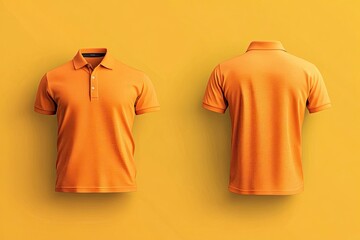 A versatile and stylish orange polo shirt mockup expertly displays both the front and back views allowing you to showcase your design in detail This blank mockup is perfect.generative ai