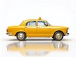 © Arnada - Minimalist Yellow Taxi Car Side View Isolated on White Background for Modern Urban Themes