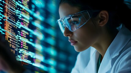 Poster - medical researcher using ai driven tools to analyze genetic data for breakthrough treatments