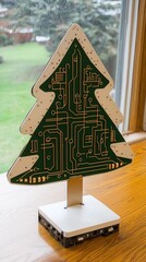 A unique Christmas tree design featuring a circuit board pattern, symbolizing the blend of technology and holiday spirit.