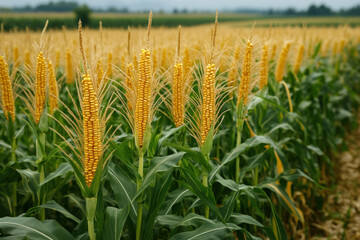 Poster - A Field Of Genetically Modified Corn, Highlighting Its Robust Growth And Uniform Appearance Compared To Non-Gm Crops