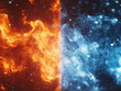 © sharafmaksumov - Abstract Split-Scene Featuring A Fiery Red And Orange Background On One Side, Transitioning Seamlessly Into A Cool Blue And Icy White Background, Illustrating The Contrast Between Hot And Cold