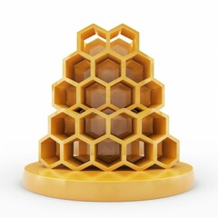 Poster - Golden honeycomb structure standing on a circular podium, creating a visually appealing design