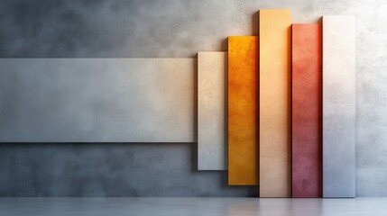 Poster - A series of abstract tall, colorful rectangles stand out against a textured wall, embodying modern art's crisp geometrical forms and vibrant color blocks.