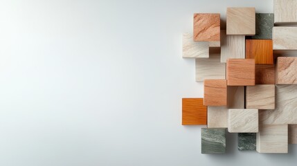 Poster - An artistic composition of multi-textured wooden blocks arranged on a wall captures the essence of modern design, combining elements of elegance and creativity.