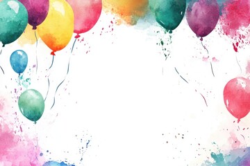 A watercolor background with a splash of vibrant colors and balloons floating in the air, creating atmosphere for celebrating special events like birthday parties or wedding ceremonies Generative AI