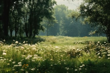 Meadow in summer vegetation landscape grassland.