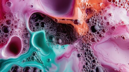 Poster - A vivid display of abstract fluids in vibrant colors swirling together, creating a dynamic and energetic composition full of movement and creativity, showcasing fluid art.