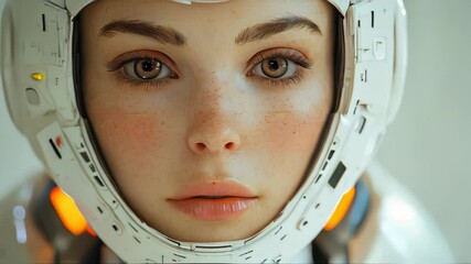 Poster - A lifelike robot with delicate freckles and a soft gaze, highlighting human-robot aesthetics and intricate design