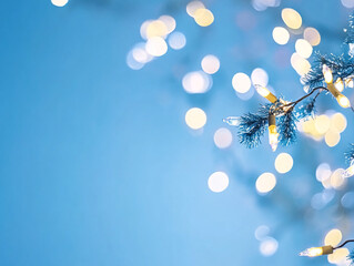 blue christmas lights background with bokeh lights for winter holiday designs