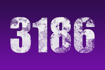 flat white grunge number of 3186 on purple background.