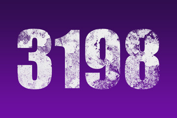 flat white grunge number of 3198 on purple background.