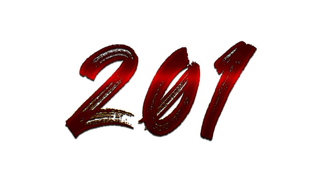 3D blood red number design of 201 on white background.