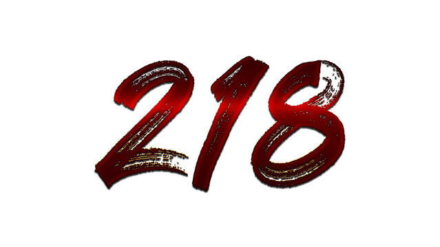 3D blood red number design of 218 on white background.