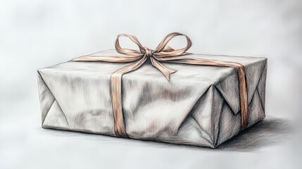 an outline line art modern drawing of wrapped present minimalist