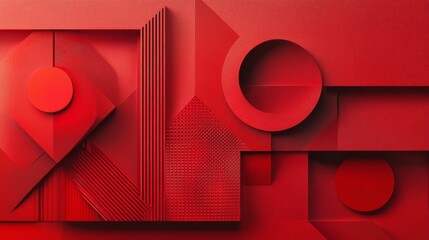 Poster - Dynamic red geometric composition exploring depth and texture in abstract design